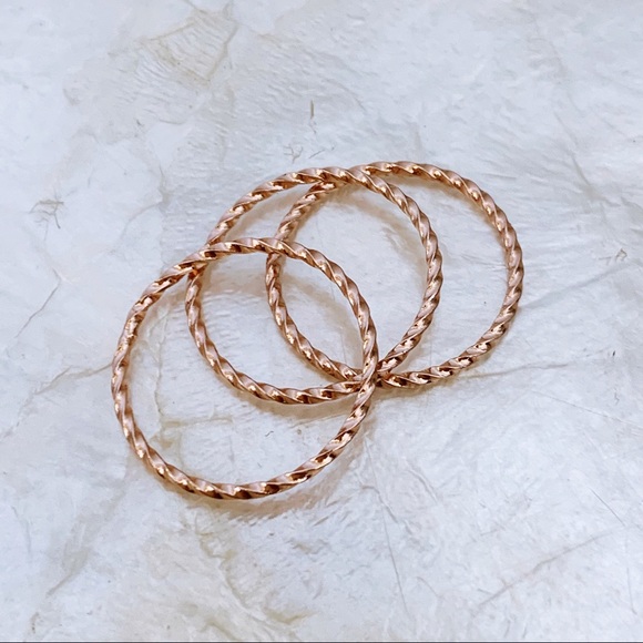 Rose Gold Twist Band Dainty Thin Rings Trio Set - Picture 6 of 7